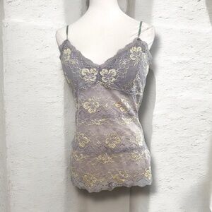 Y2K costa Blanca Lace Trim Camisole Top butter yellow coquette fairy summer xl